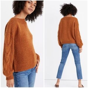 Madewell wool and alpaca Cable knit sleeve Boatneck Sweater Size XS